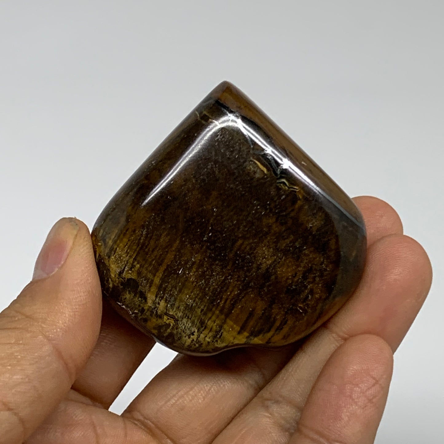80.5g, 2"x2.1"x0.8", Tiger's Eye Heart Polished Healing Crystal @India, B33881