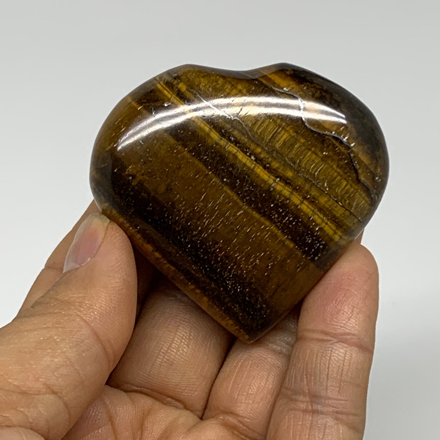 81.3g, 2"x2.2"x0.8", Tiger's Eye Heart Polished Healing Crystal @India, B33882