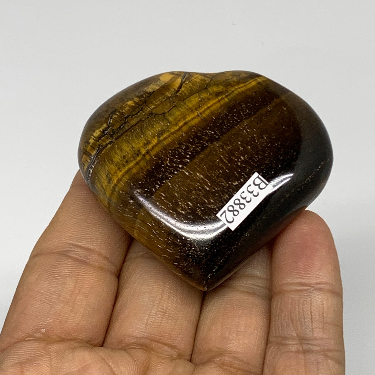 81.3g, 2"x2.2"x0.8", Tiger's Eye Heart Polished Healing Crystal @India, B33882