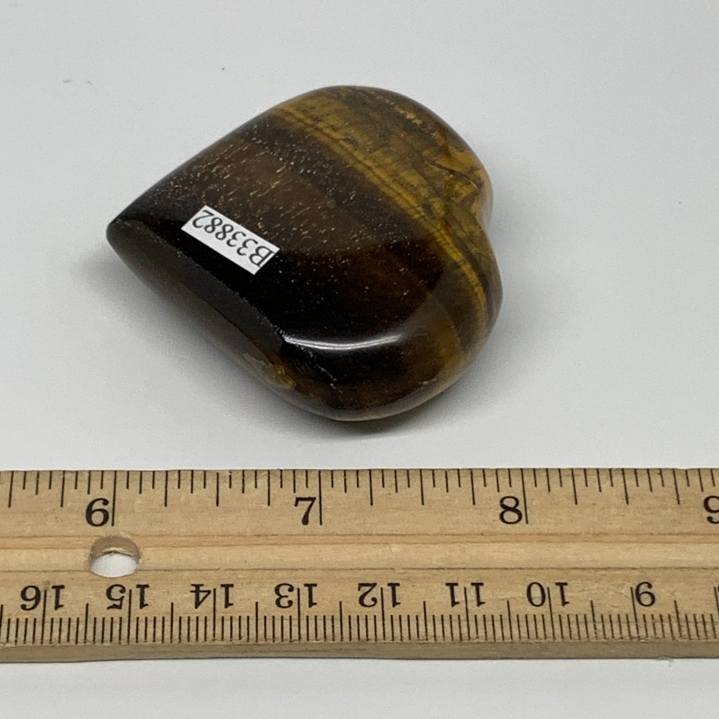 81.3g, 2"x2.2"x0.8", Tiger's Eye Heart Polished Healing Crystal @India, B33882