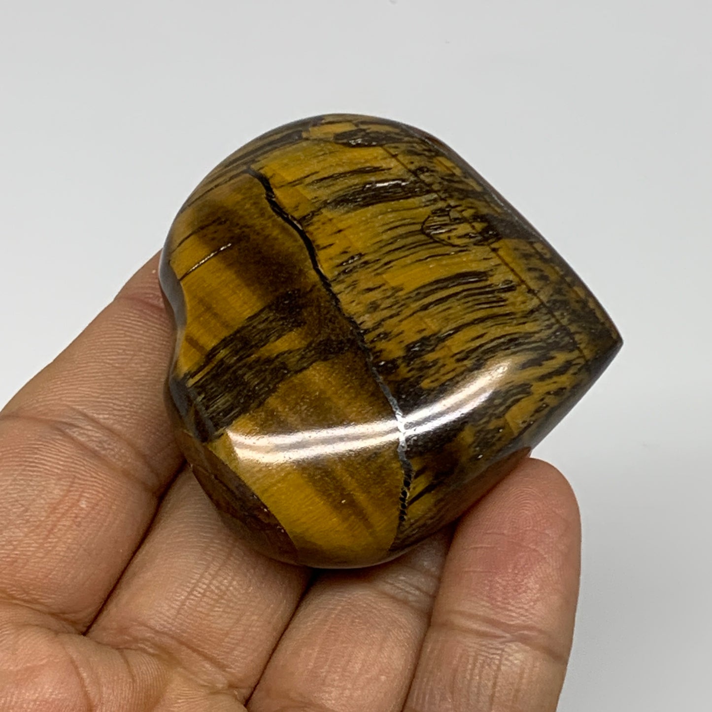 70.7g, 2"x2.1"x0.7", Tiger's Eye Heart Polished Healing Crystal @India, B33883