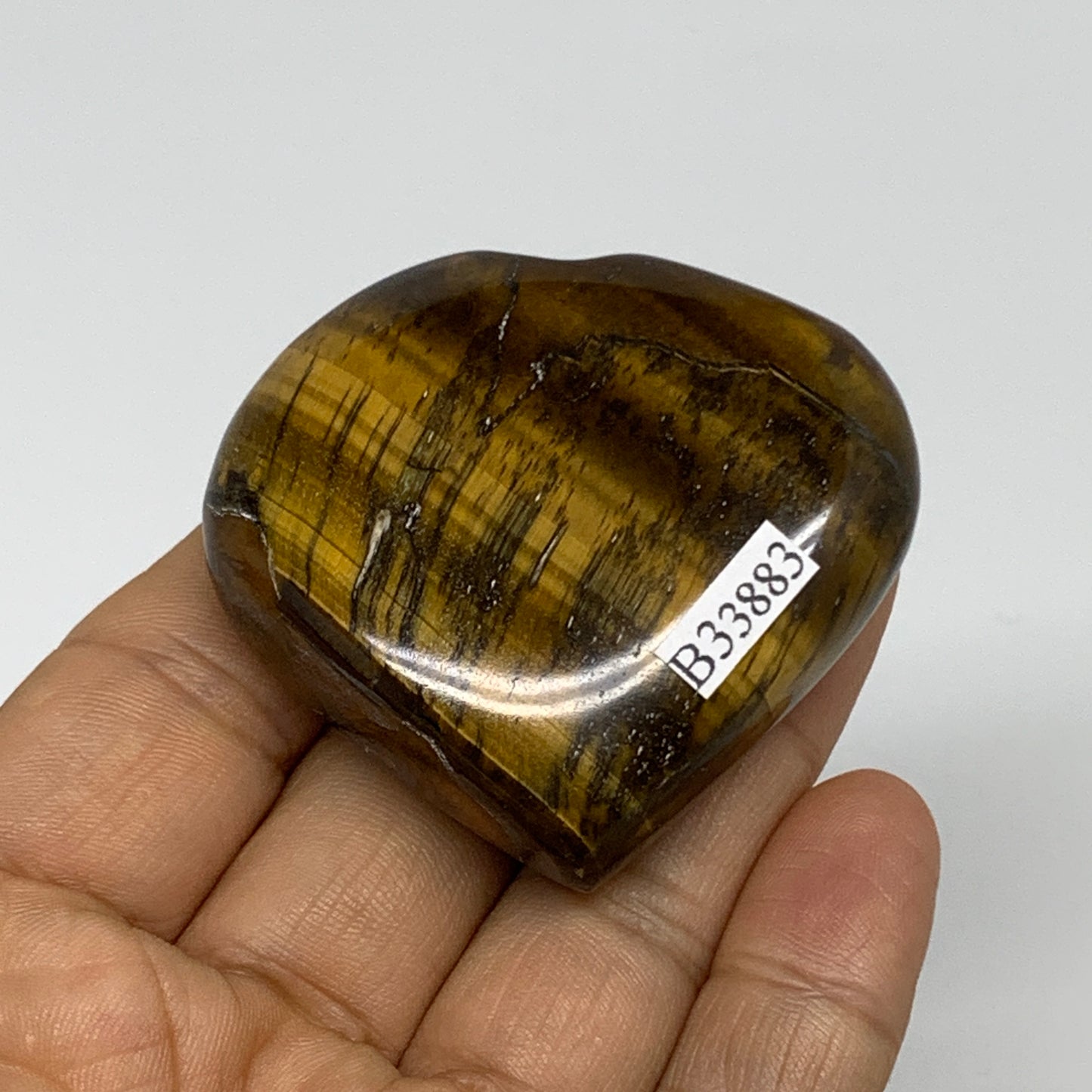 70.7g, 2"x2.1"x0.7", Tiger's Eye Heart Polished Healing Crystal @India, B33883