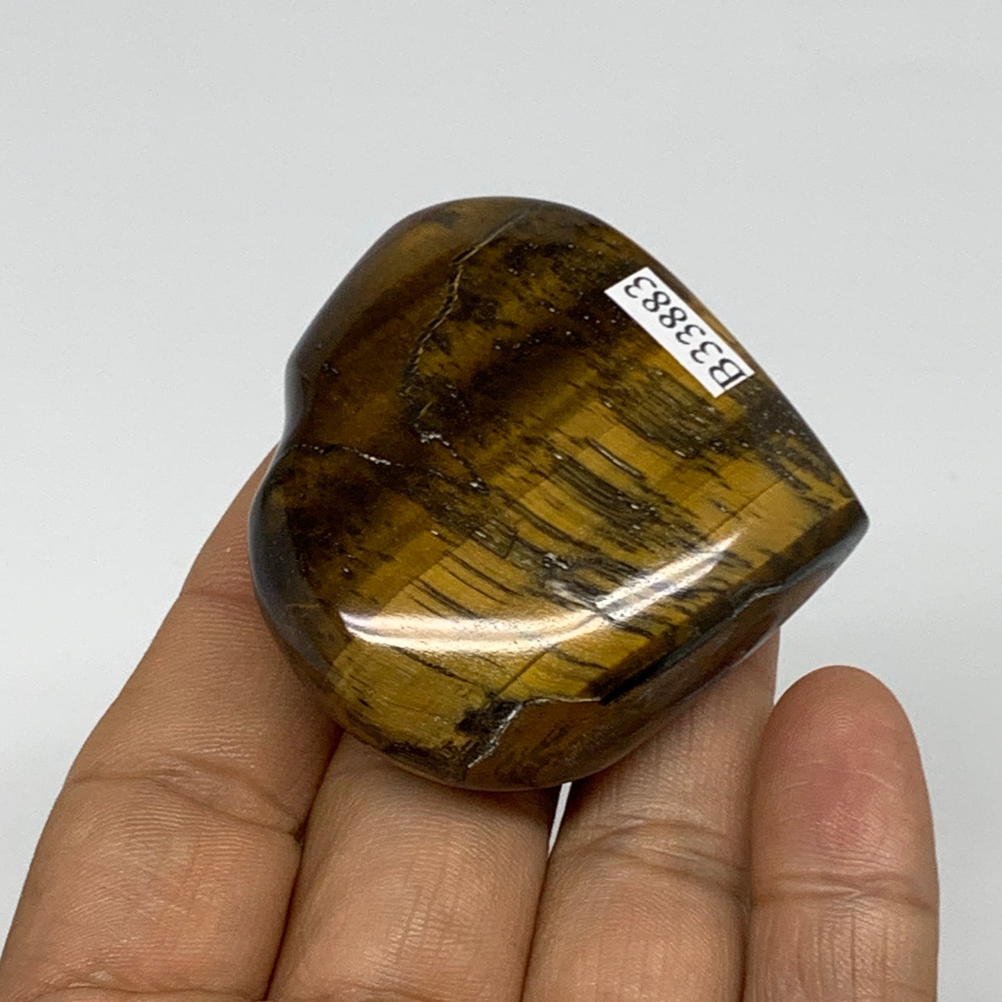 70.7g, 2"x2.1"x0.7", Tiger's Eye Heart Polished Healing Crystal @India, B33883