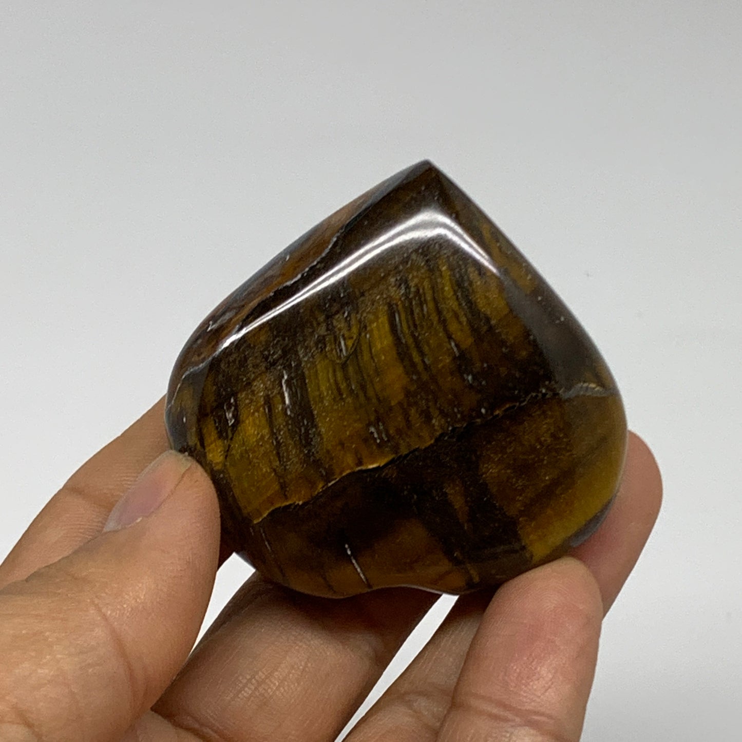 70.7g, 2"x2.1"x0.7", Tiger's Eye Heart Polished Healing Crystal @India, B33883