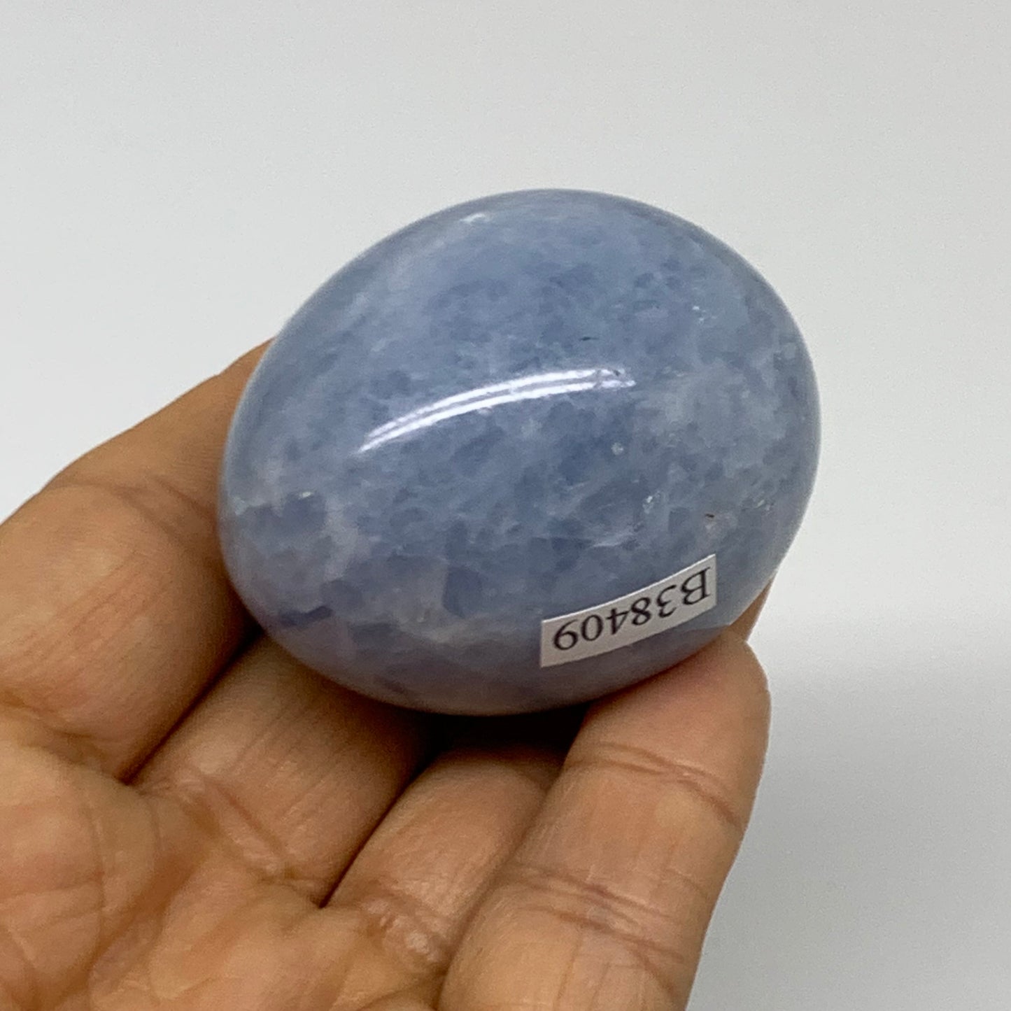 102.8g, 1.9"x1.5", Natural Blue Calcite Egg Polished Crystal @Madagascar, B38409