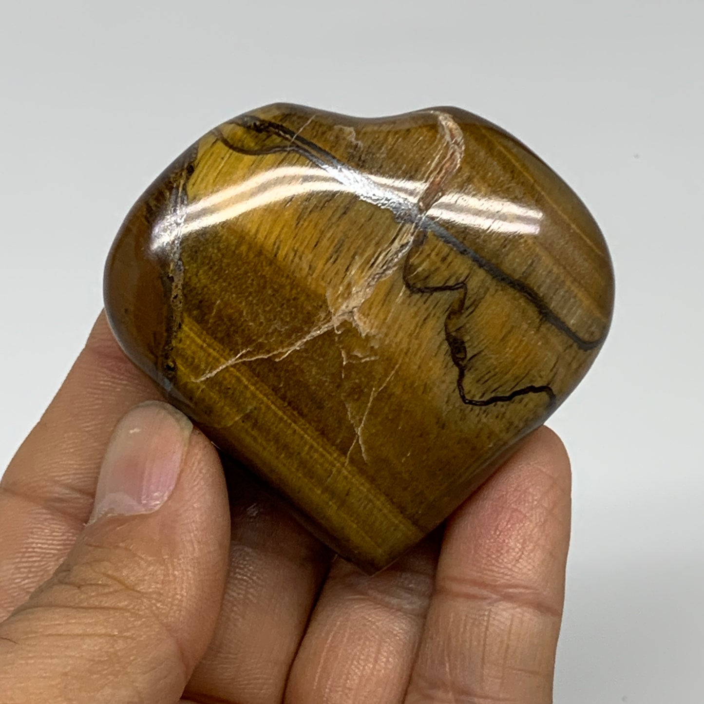 82.4g, 2.1"x2.2"x0.7", Tiger's Eye Heart Polished Healing Crystal @India, B33884