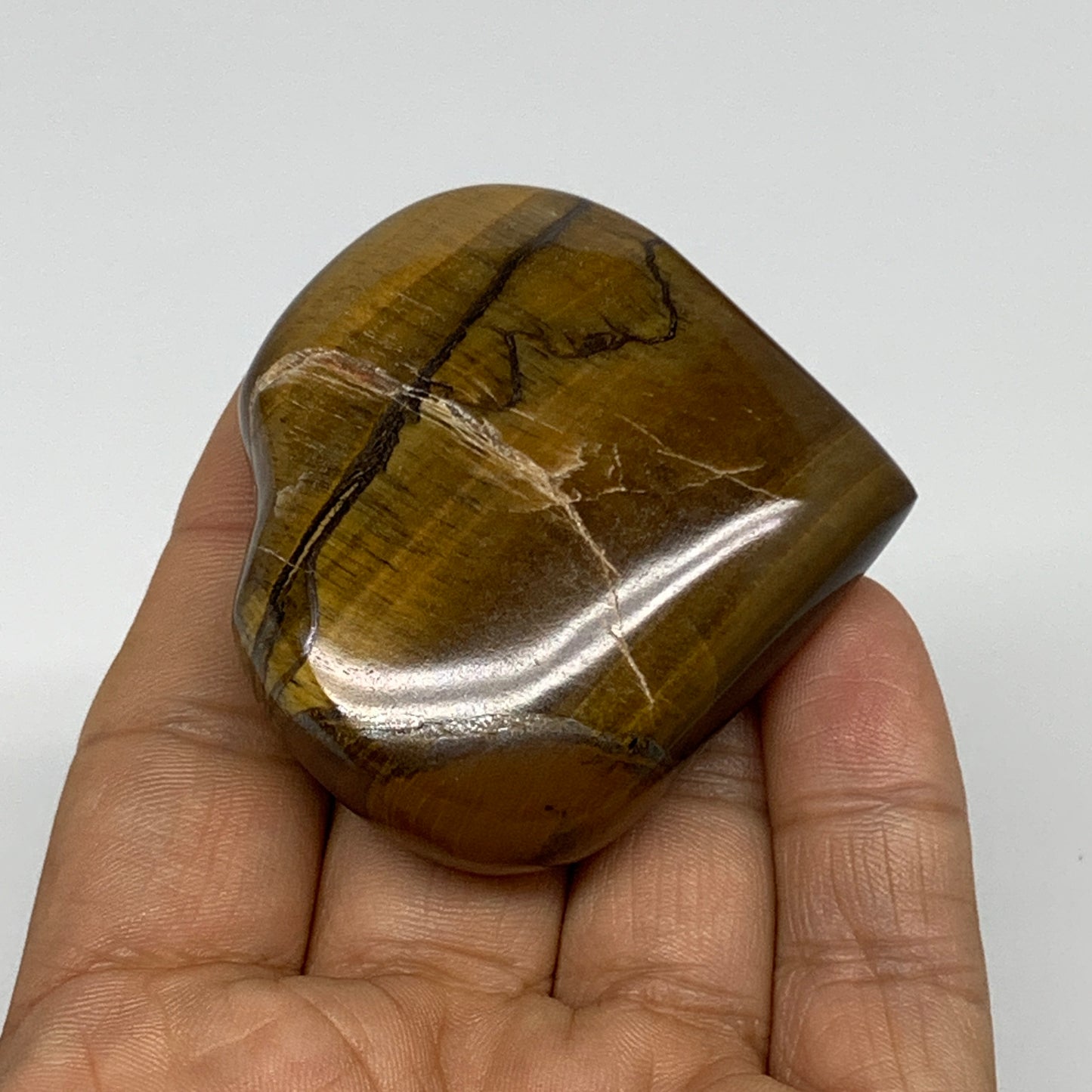 82.4g, 2.1"x2.2"x0.7", Tiger's Eye Heart Polished Healing Crystal @India, B33884