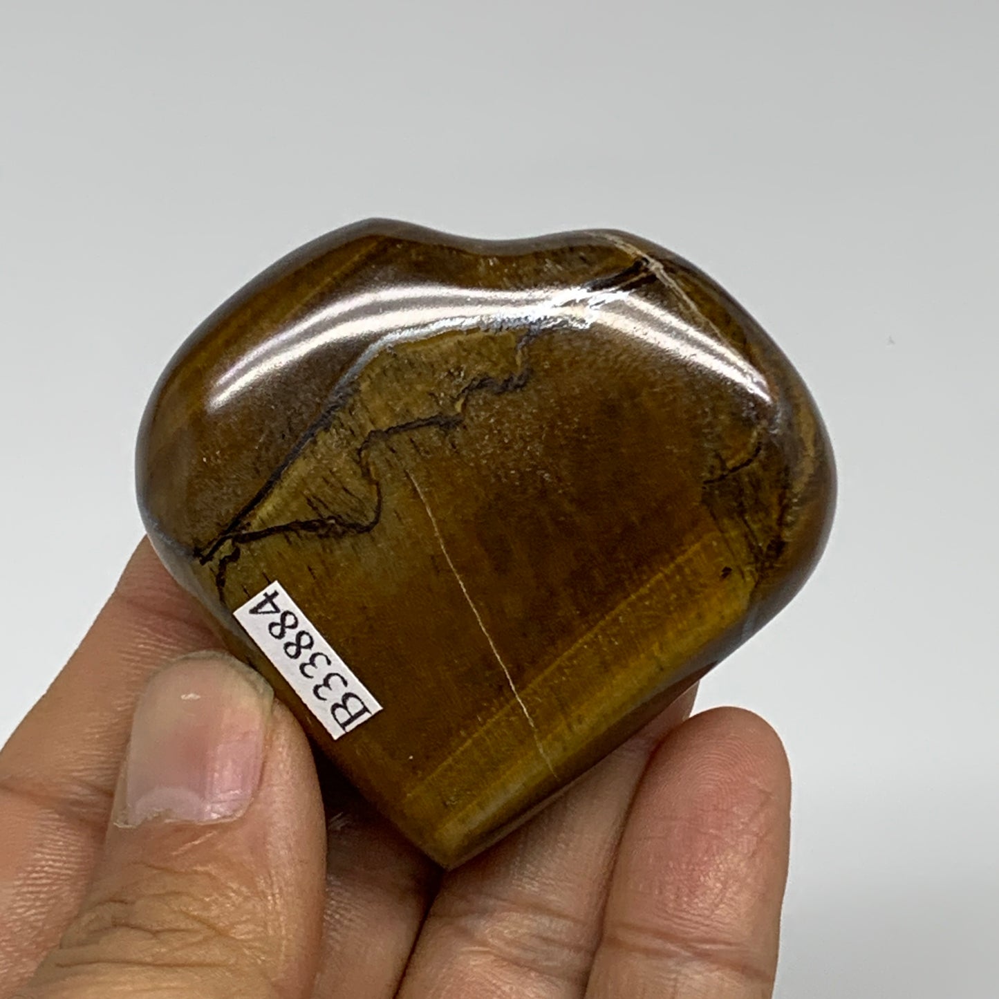 82.4g, 2.1"x2.2"x0.7", Tiger's Eye Heart Polished Healing Crystal @India, B33884