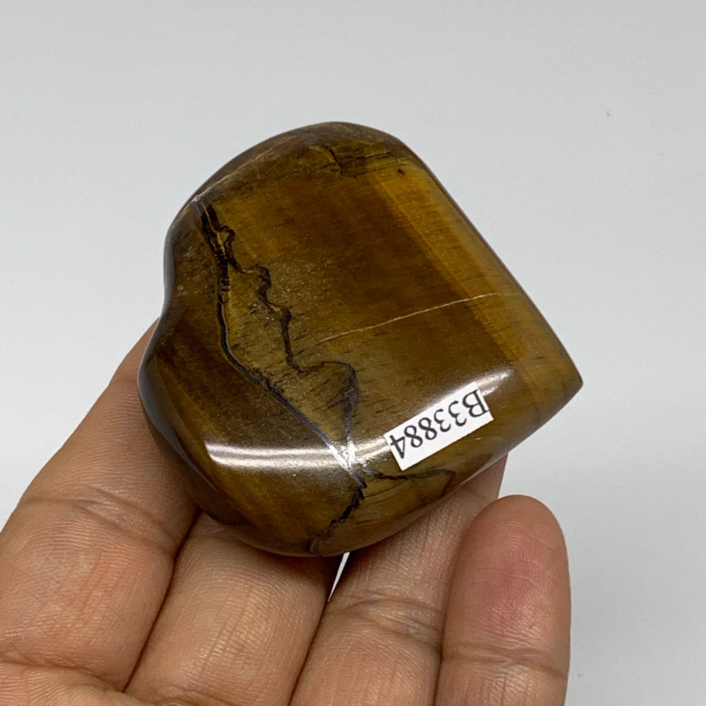 82.4g, 2.1"x2.2"x0.7", Tiger's Eye Heart Polished Healing Crystal @India, B33884