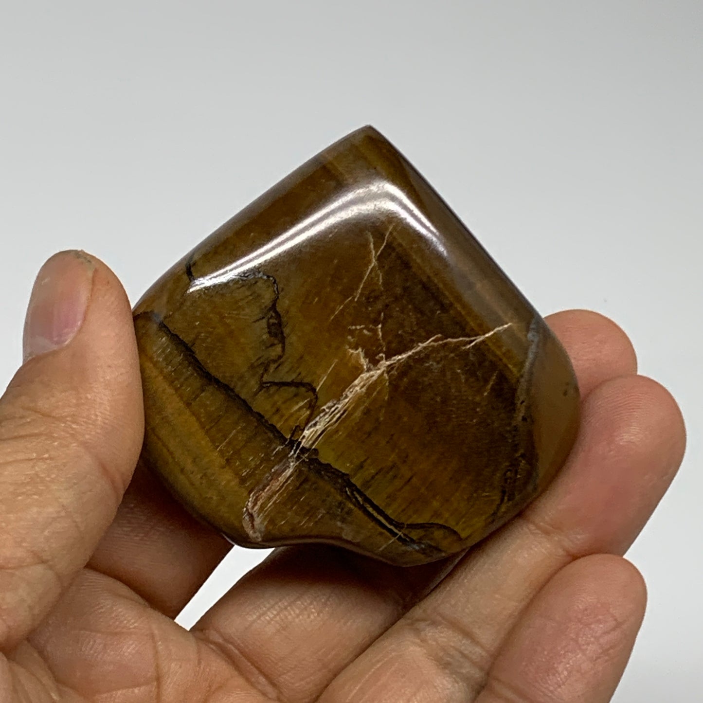 82.4g, 2.1"x2.2"x0.7", Tiger's Eye Heart Polished Healing Crystal @India, B33884