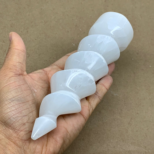 0.95 lbs.,7.25"x2", Selenite Spiral Crystal Tower Wand Point, B36635