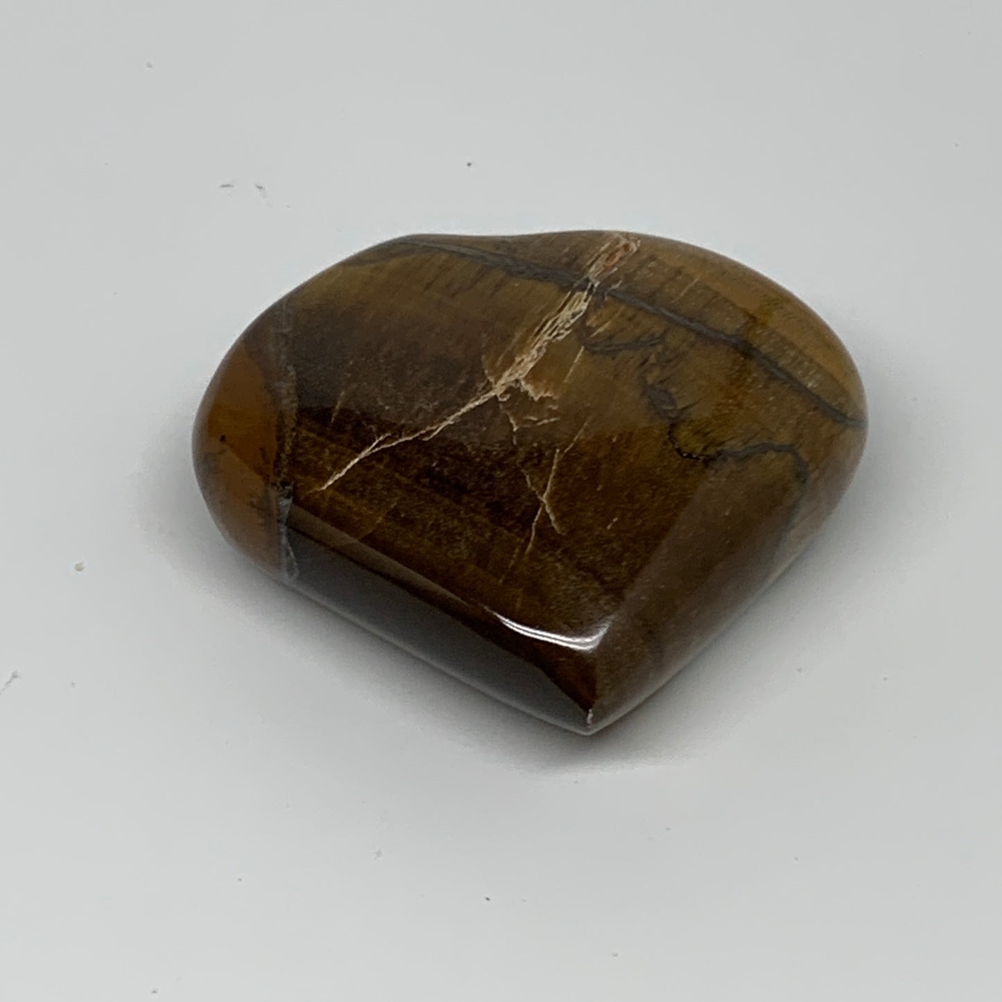 82.4g, 2.1"x2.2"x0.7", Tiger's Eye Heart Polished Healing Crystal @India, B33884