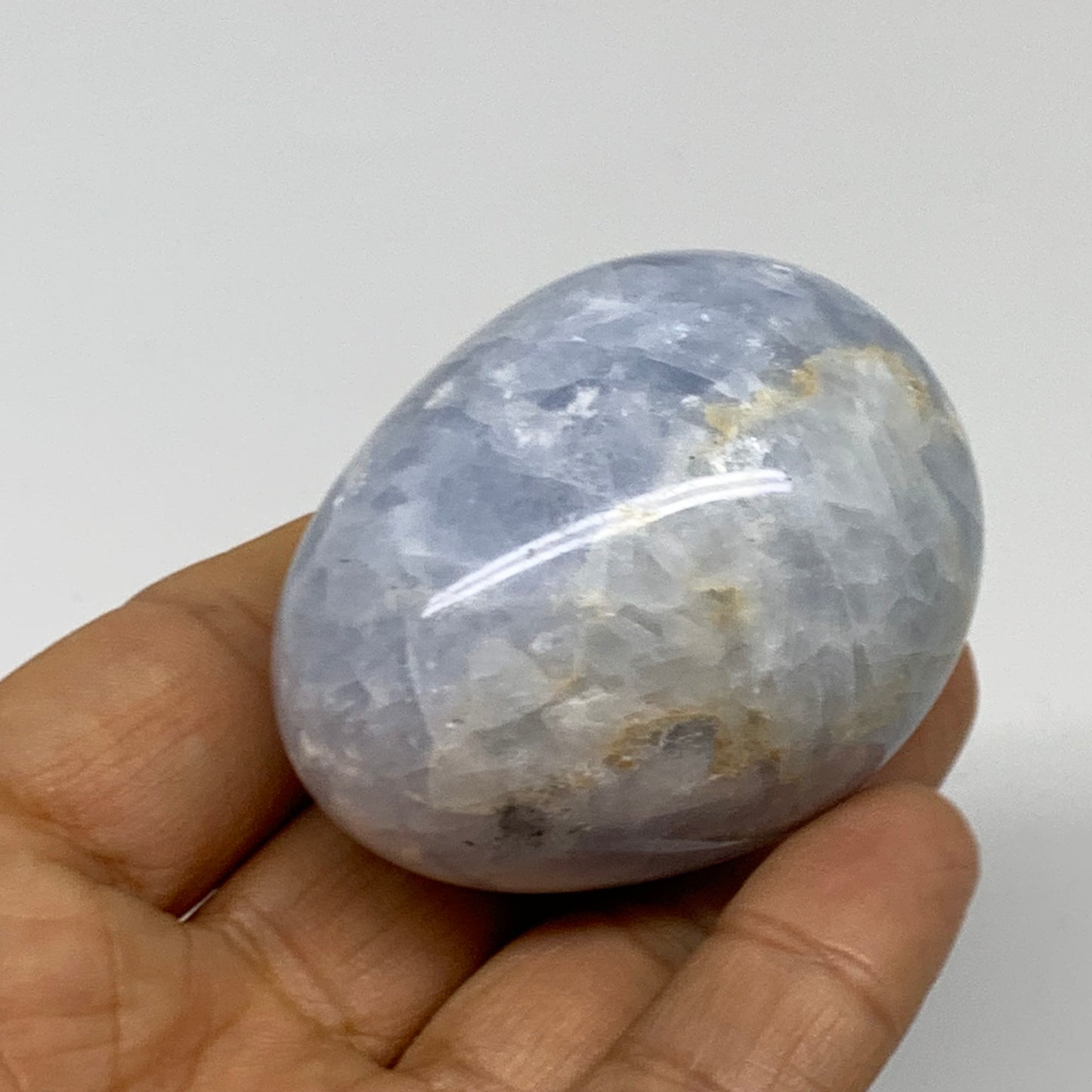 127g, 2.1"x1.6", Natural Blue Calcite Egg Polished Crystal @Madagascar, B38410