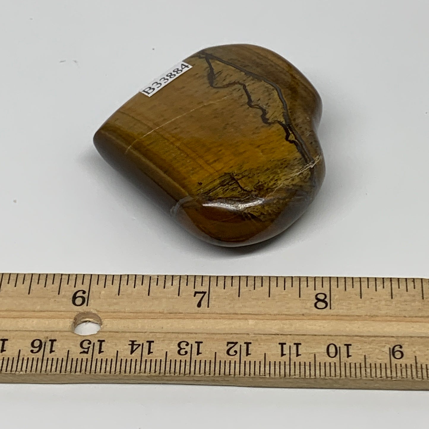 82.4g, 2.1"x2.2"x0.7", Tiger's Eye Heart Polished Healing Crystal @India, B33884
