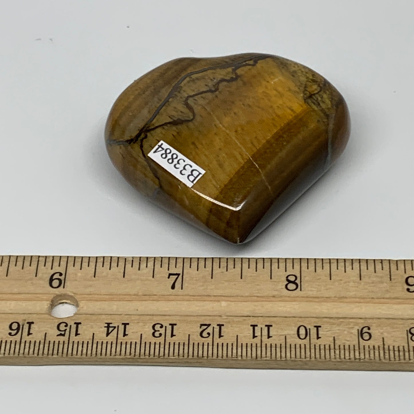 82.4g, 2.1"x2.2"x0.7", Tiger's Eye Heart Polished Healing Crystal @India, B33884