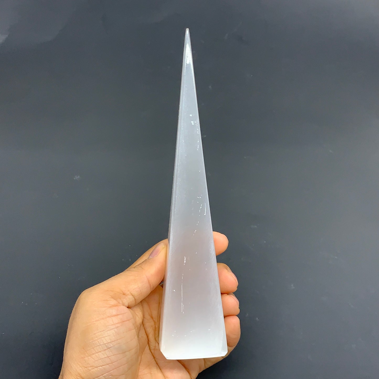 244.5g, 7.5"x1.6", Selenite (Satin Spar) Crystal Crystal Tower Point,B35947