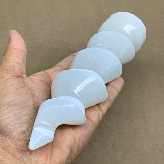 0.94 lbs.,7.25"x1.9", Selenite Spiral Crystal Tower Wand Point, B36636