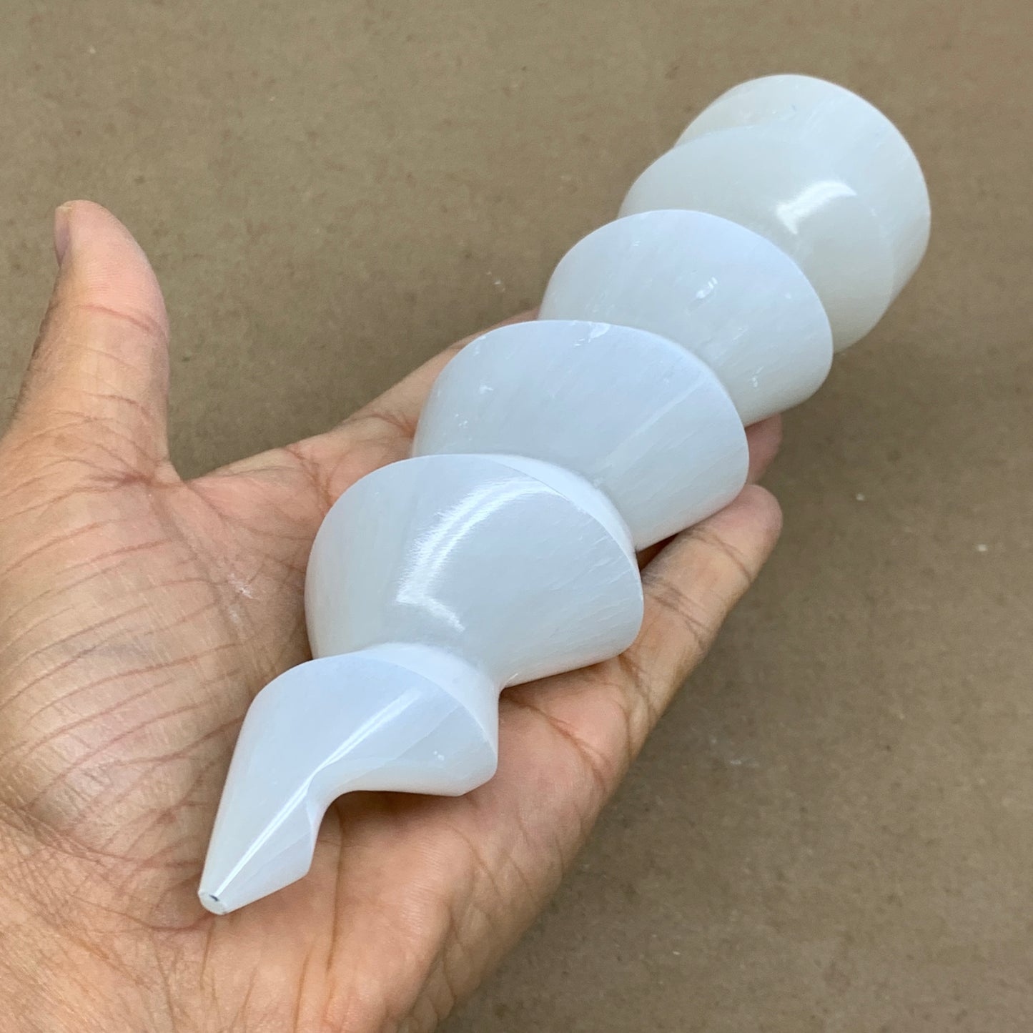 0.94 lbs.,7.25"x1.9", Selenite Spiral Crystal Tower Wand Point, B36636