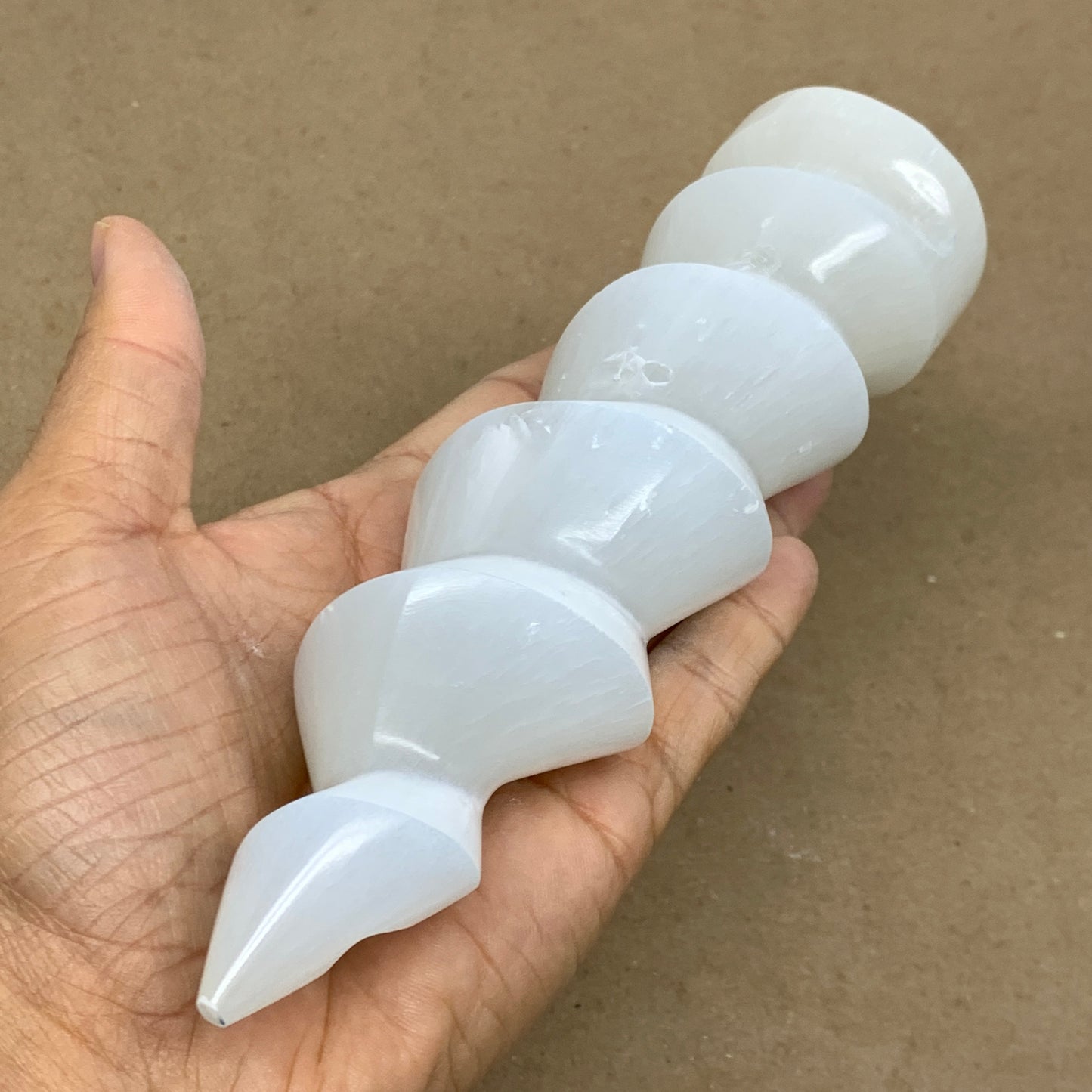 0.94 lbs.,7.25"x1.9", Selenite Spiral Crystal Tower Wand Point, B36636