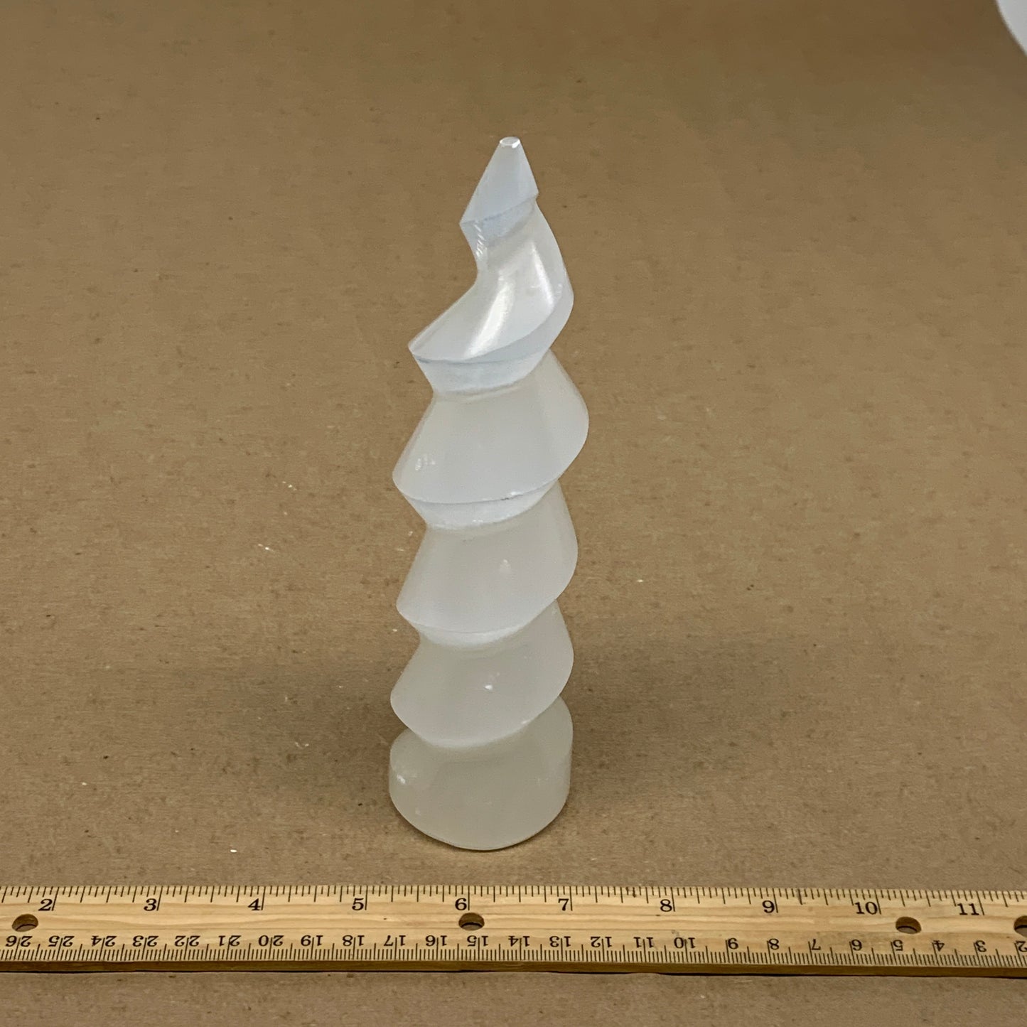 0.94 lbs.,7.25"x1.9", Selenite Spiral Crystal Tower Wand Point, B36636