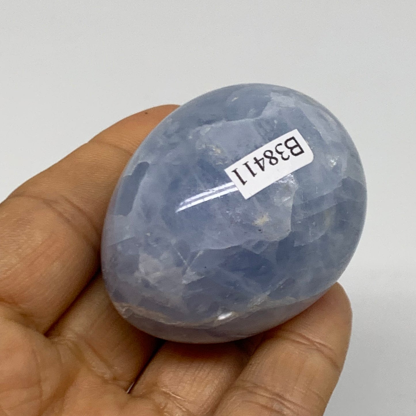 109.9g, 2"x1.6", Natural Blue Calcite Egg Polished Crystal @Madagascar, B38411