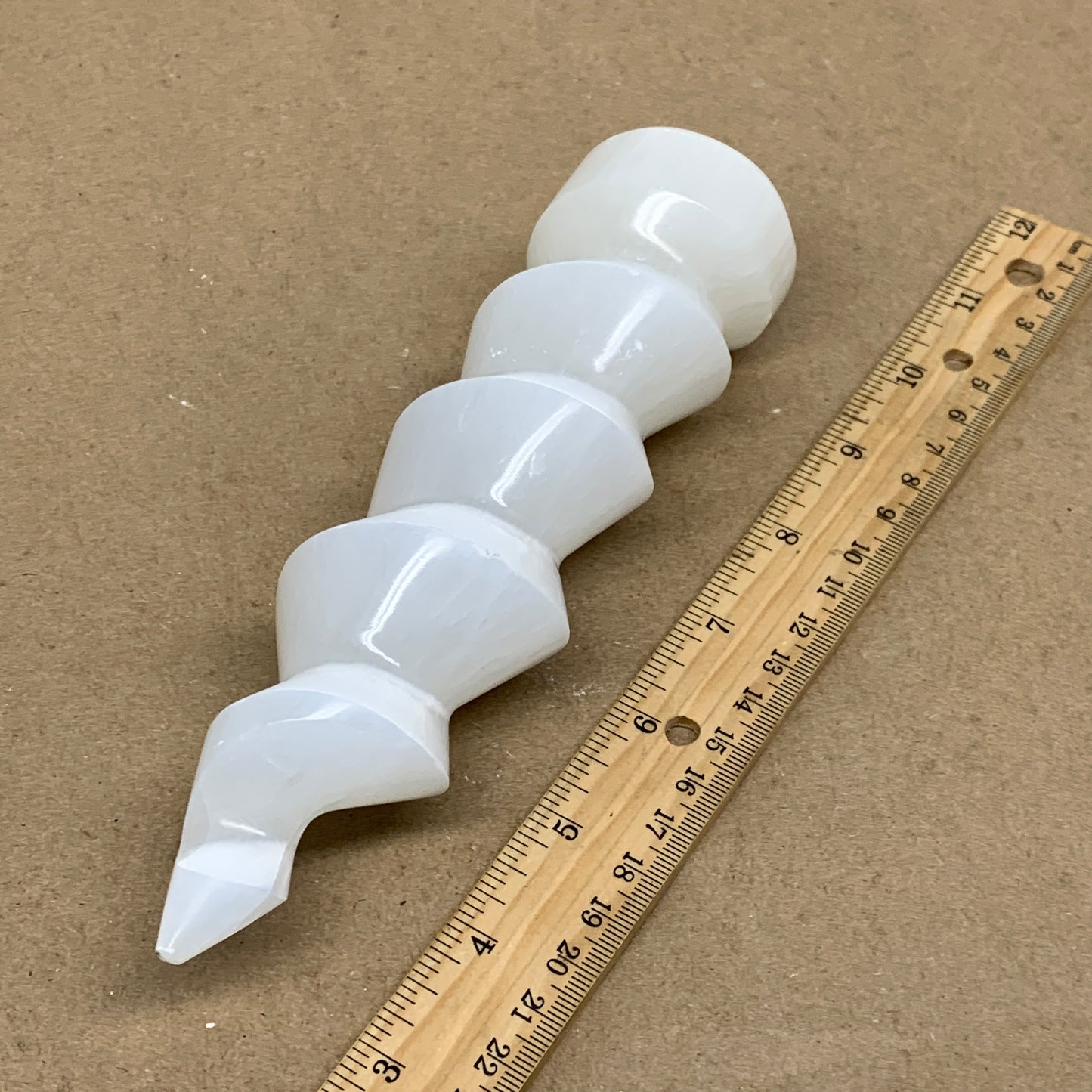 0.94 lbs.,7.25"x1.9", Selenite Spiral Crystal Tower Wand Point, B36636