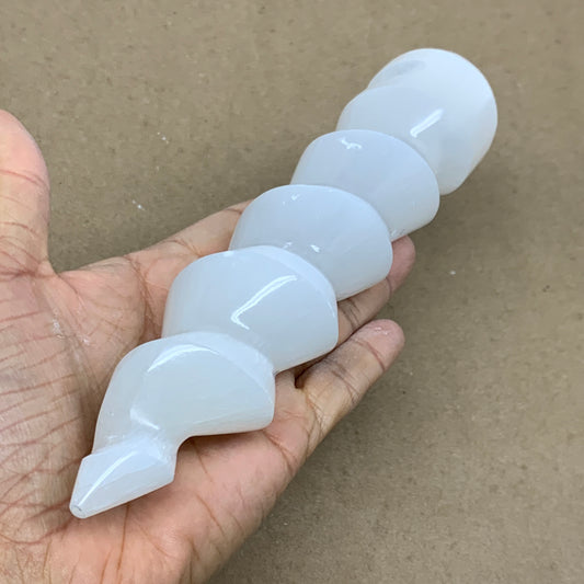 0.84 lbs.,7.25"x1.7", Selenite Spiral Crystal Tower Wand Point, B36637