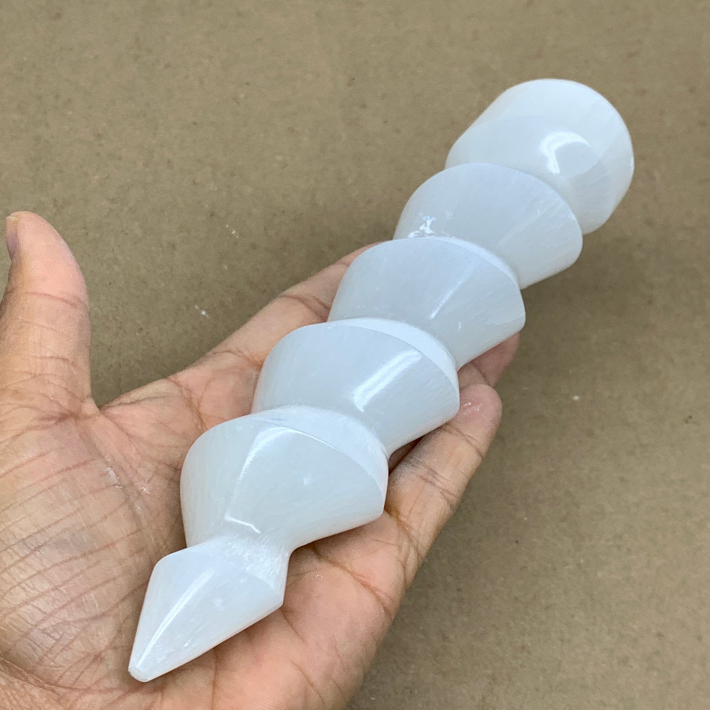0.84 lbs.,7.25"x1.7", Selenite Spiral Crystal Tower Wand Point, B36637