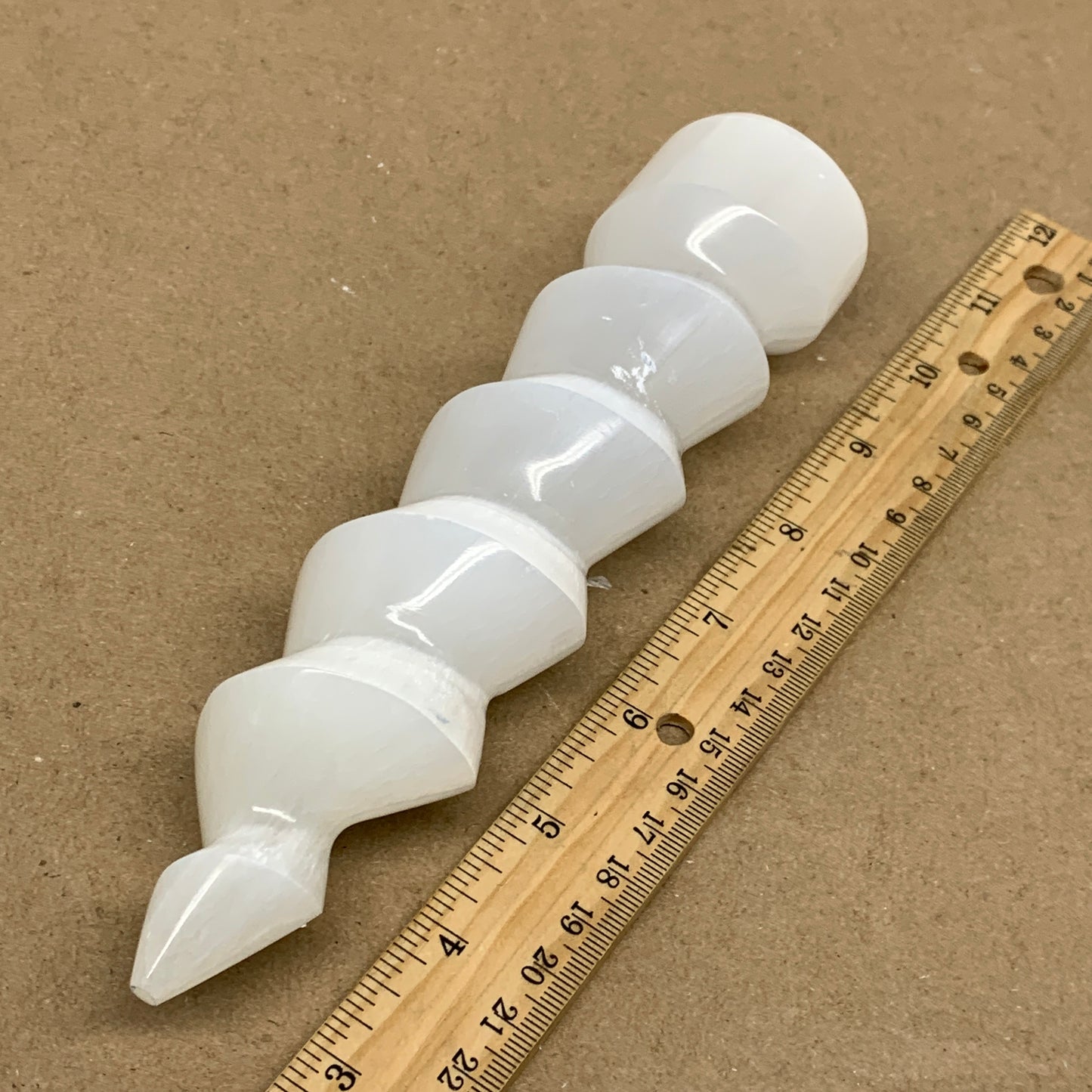 0.84 lbs.,7.25"x1.7", Selenite Spiral Crystal Tower Wand Point, B36637