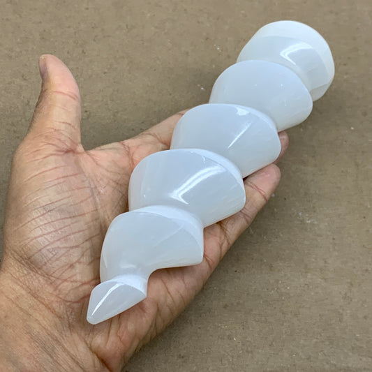 0.99 lbs.,7.25"x1.9", Selenite Spiral Crystal Tower Wand Point, B36638