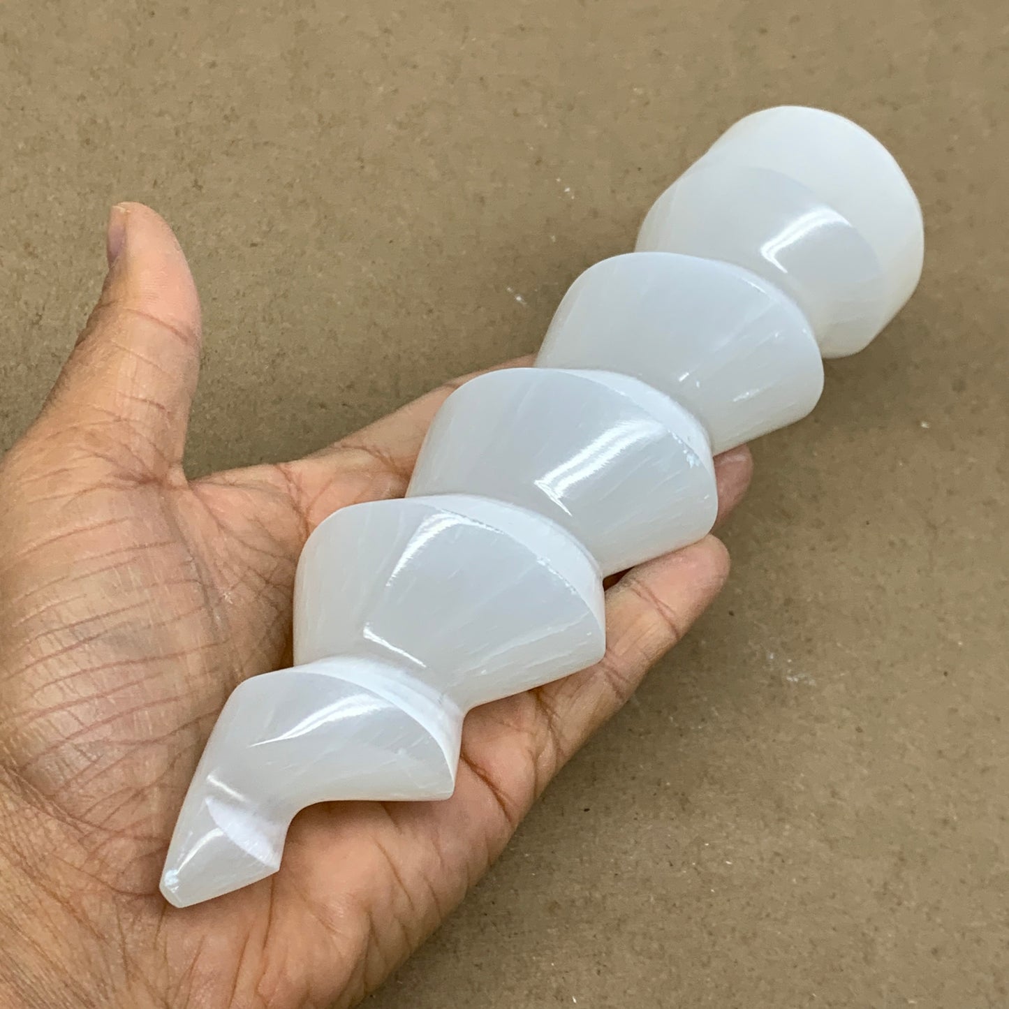 0.99 lbs.,7.25"x1.9", Selenite Spiral Crystal Tower Wand Point, B36638