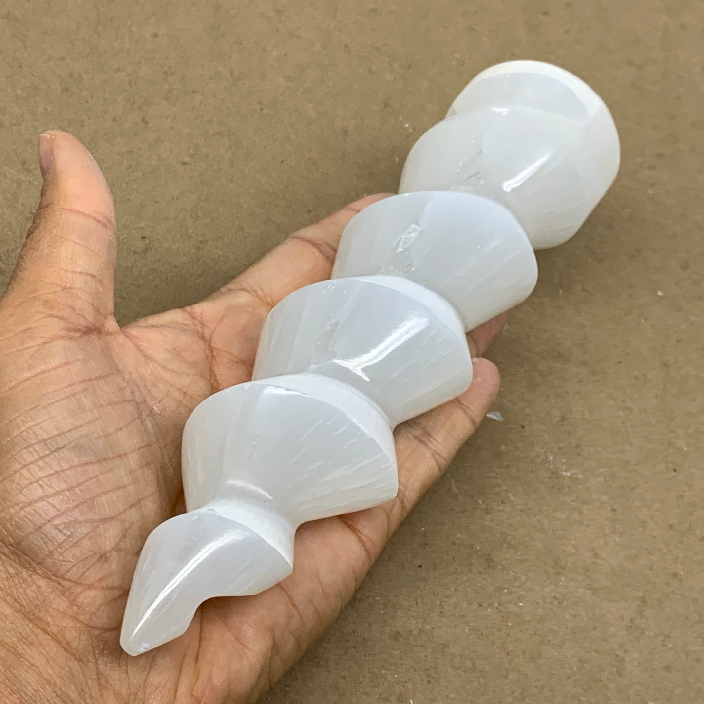 0.99 lbs.,7.25"x1.9", Selenite Spiral Crystal Tower Wand Point, B36638