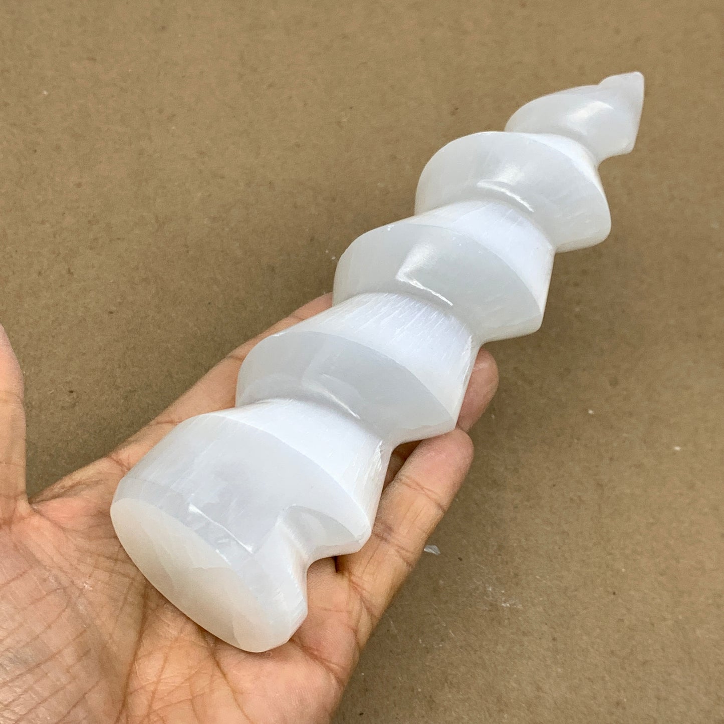 0.99 lbs.,7.25"x1.9", Selenite Spiral Crystal Tower Wand Point, B36638