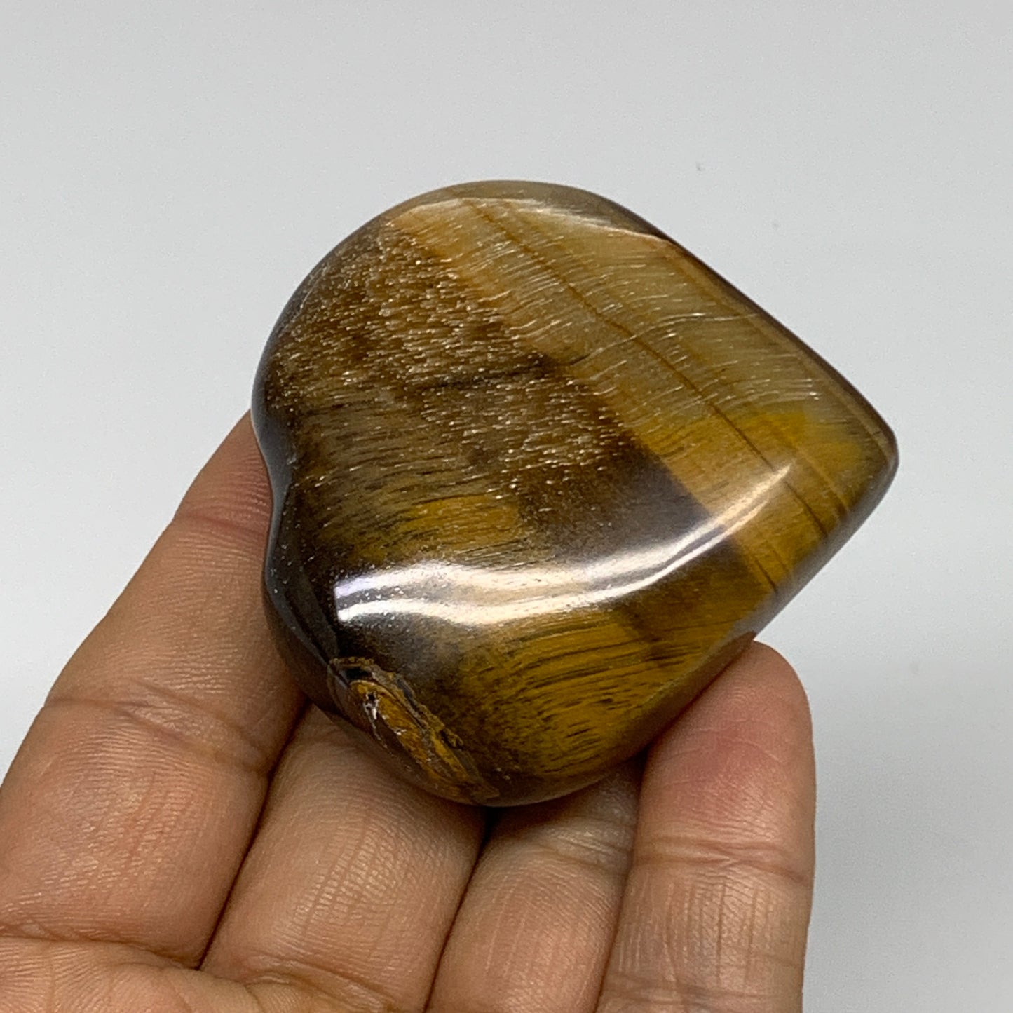 84.7g, 2.1"x2.1"x0.8", Tiger's Eye Heart Polished Healing Crystal @India, B33887