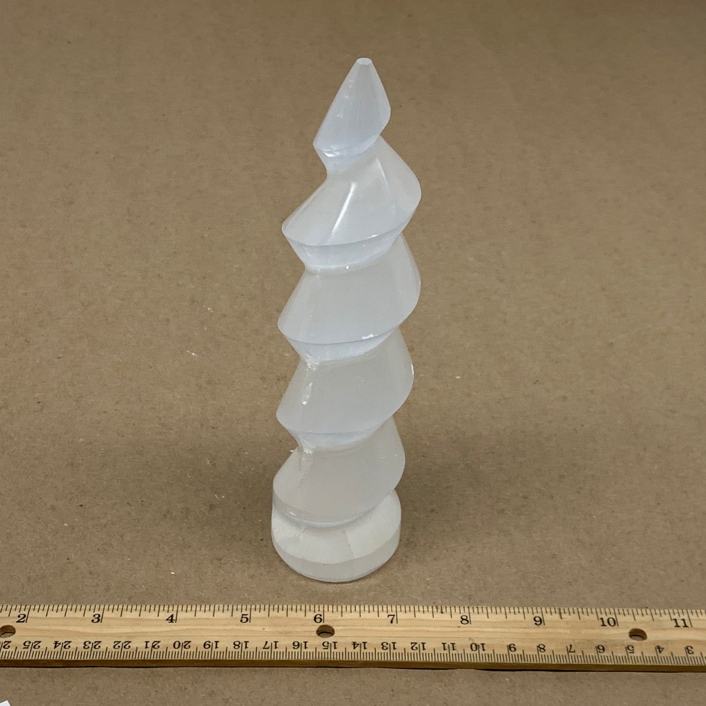 0.99 lbs.,7.25"x1.9", Selenite Spiral Crystal Tower Wand Point, B36638