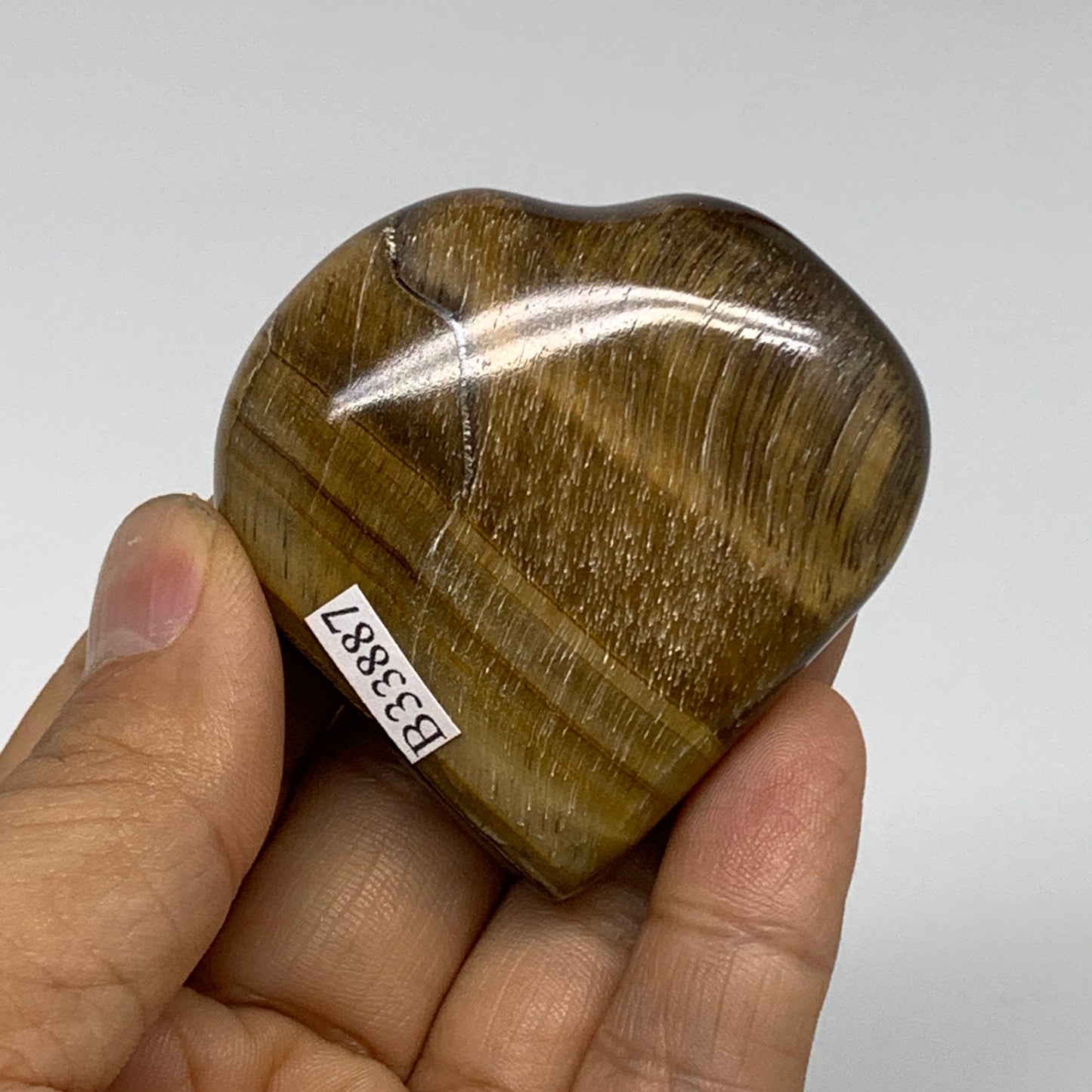 84.7g, 2.1"x2.1"x0.8", Tiger's Eye Heart Polished Healing Crystal @India, B33887