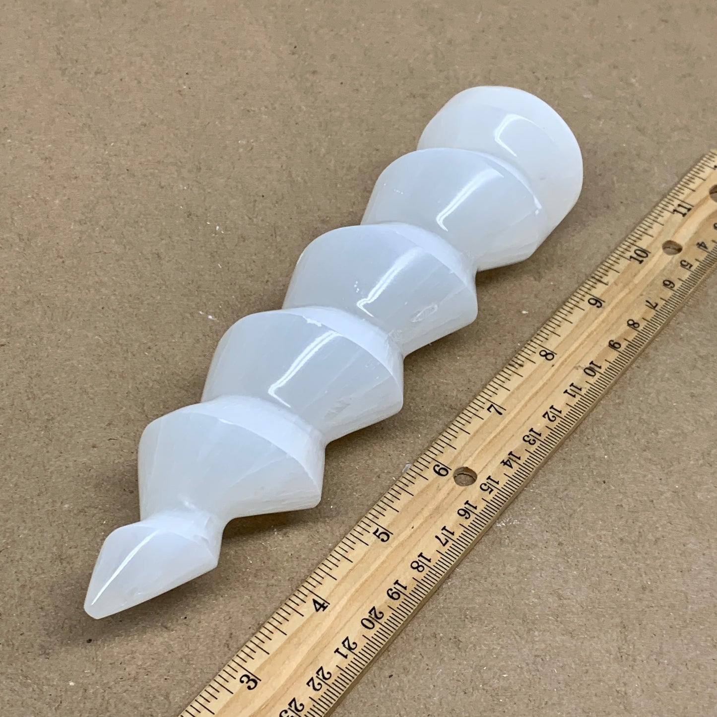 0.99 lbs.,7.25"x1.9", Selenite Spiral Crystal Tower Wand Point, B36638