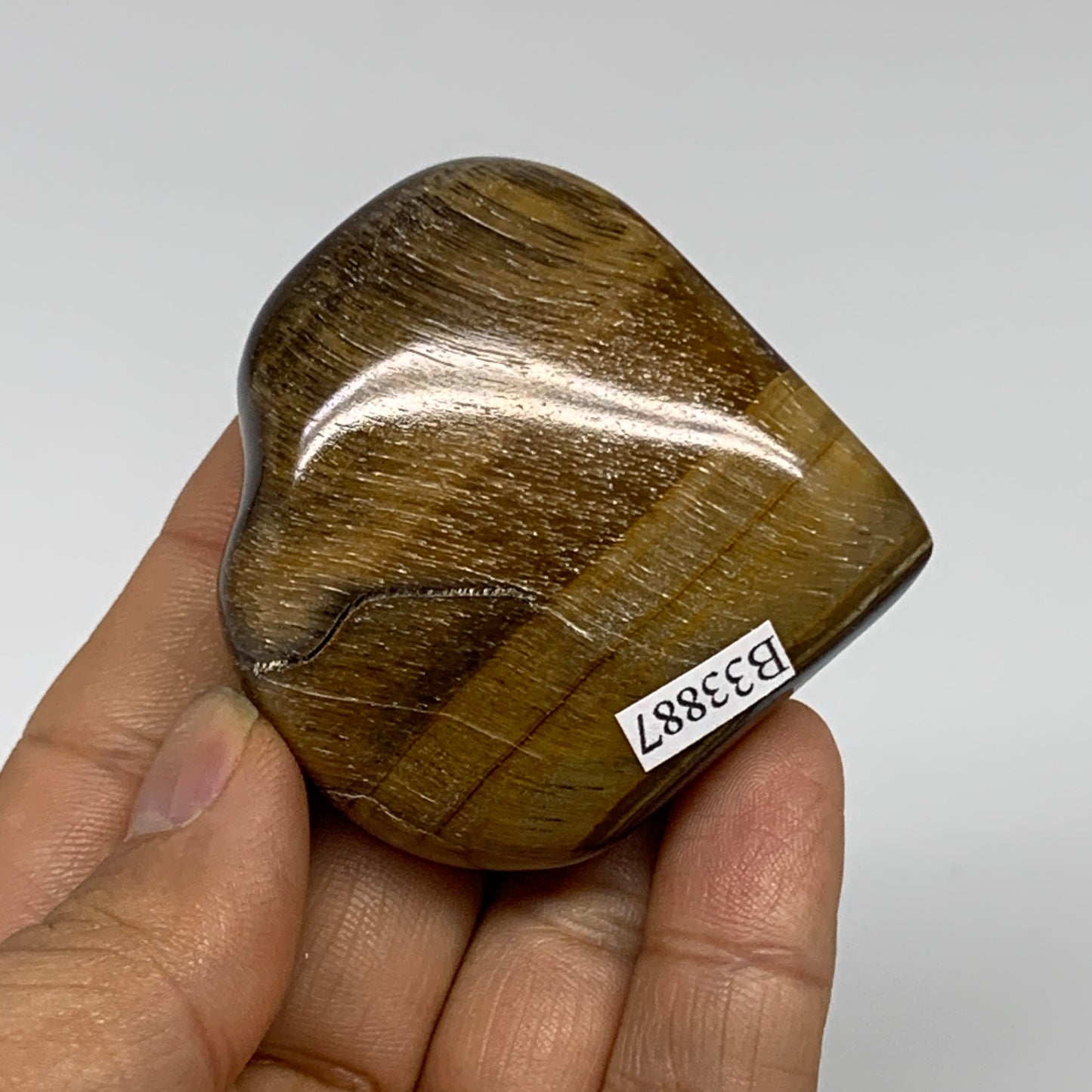 84.7g, 2.1"x2.1"x0.8", Tiger's Eye Heart Polished Healing Crystal @India, B33887