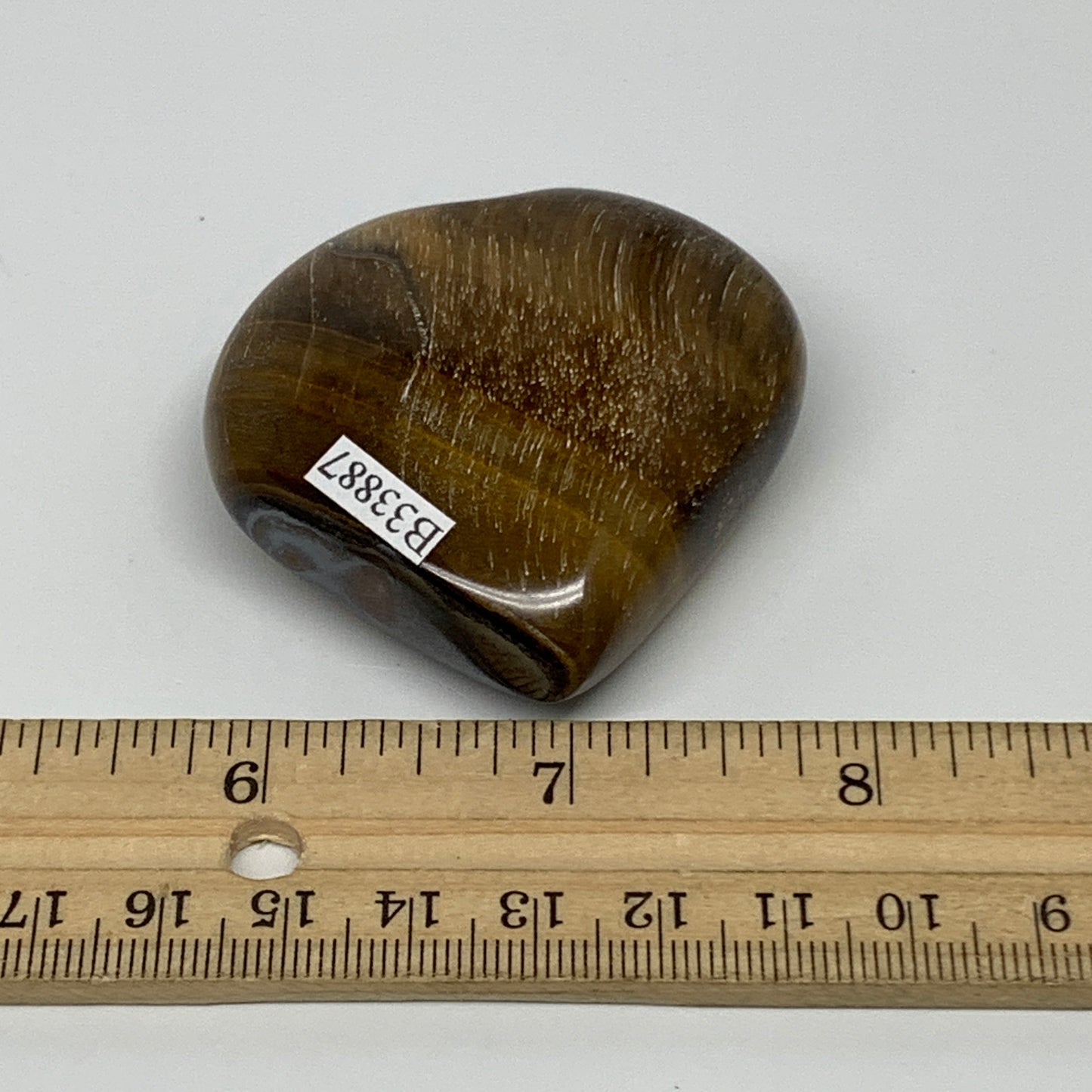 84.7g, 2.1"x2.1"x0.8", Tiger's Eye Heart Polished Healing Crystal @India, B33887