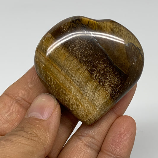 70g, 2"x2.1"x0.7", Tiger's Eye Heart Polished Healing Crystal @India, B33888