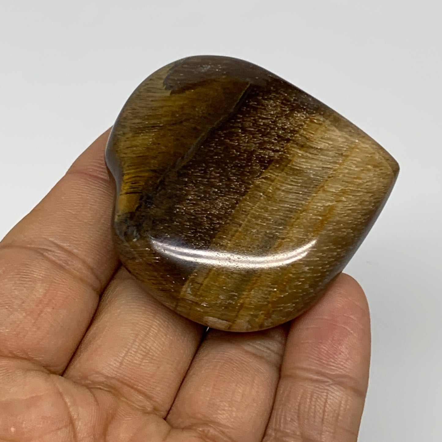 70g, 2"x2.1"x0.7", Tiger's Eye Heart Polished Healing Crystal @India, B33888