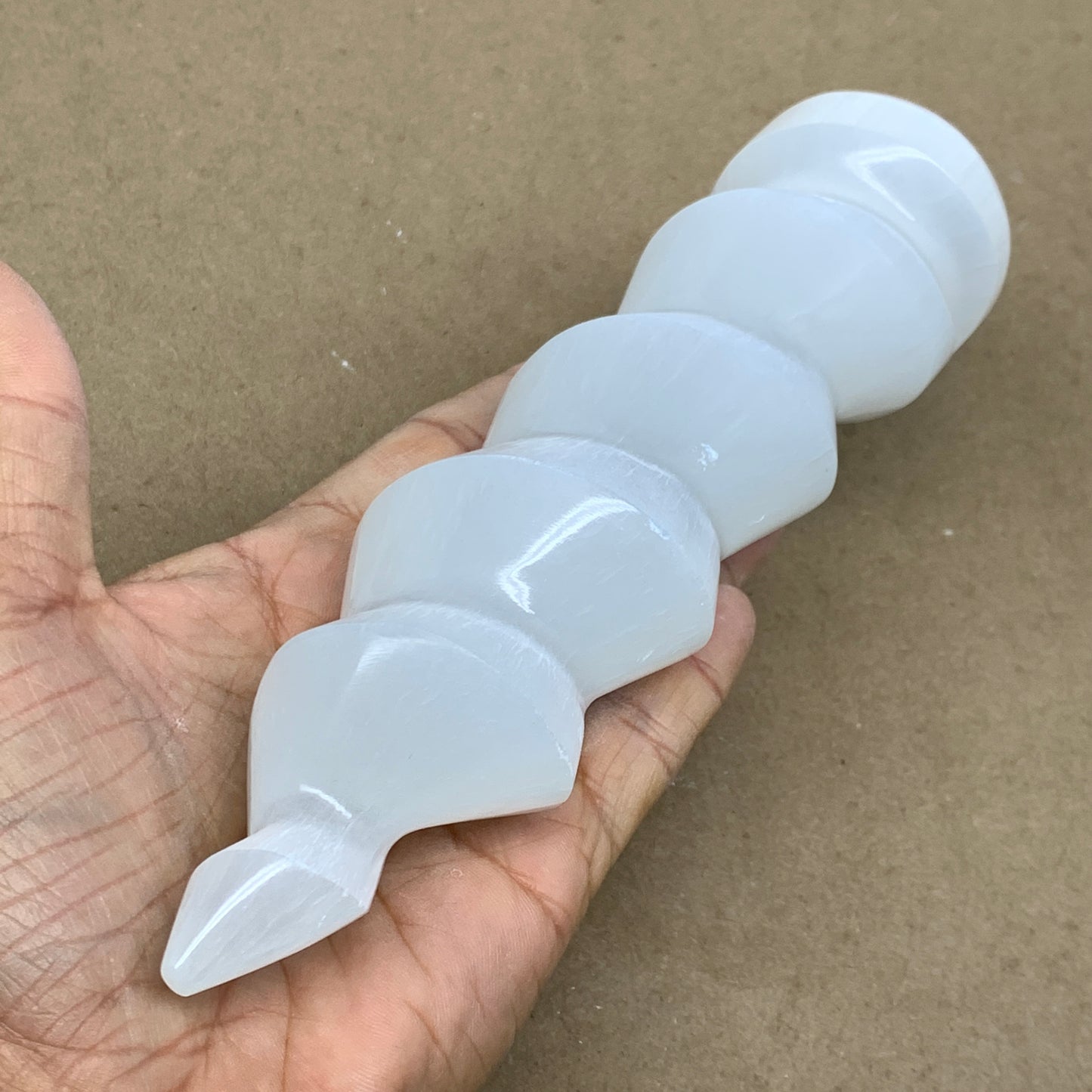 1 lbs.,7.25"x1.9", Selenite Spiral Crystal Tower Wand Point, B36640