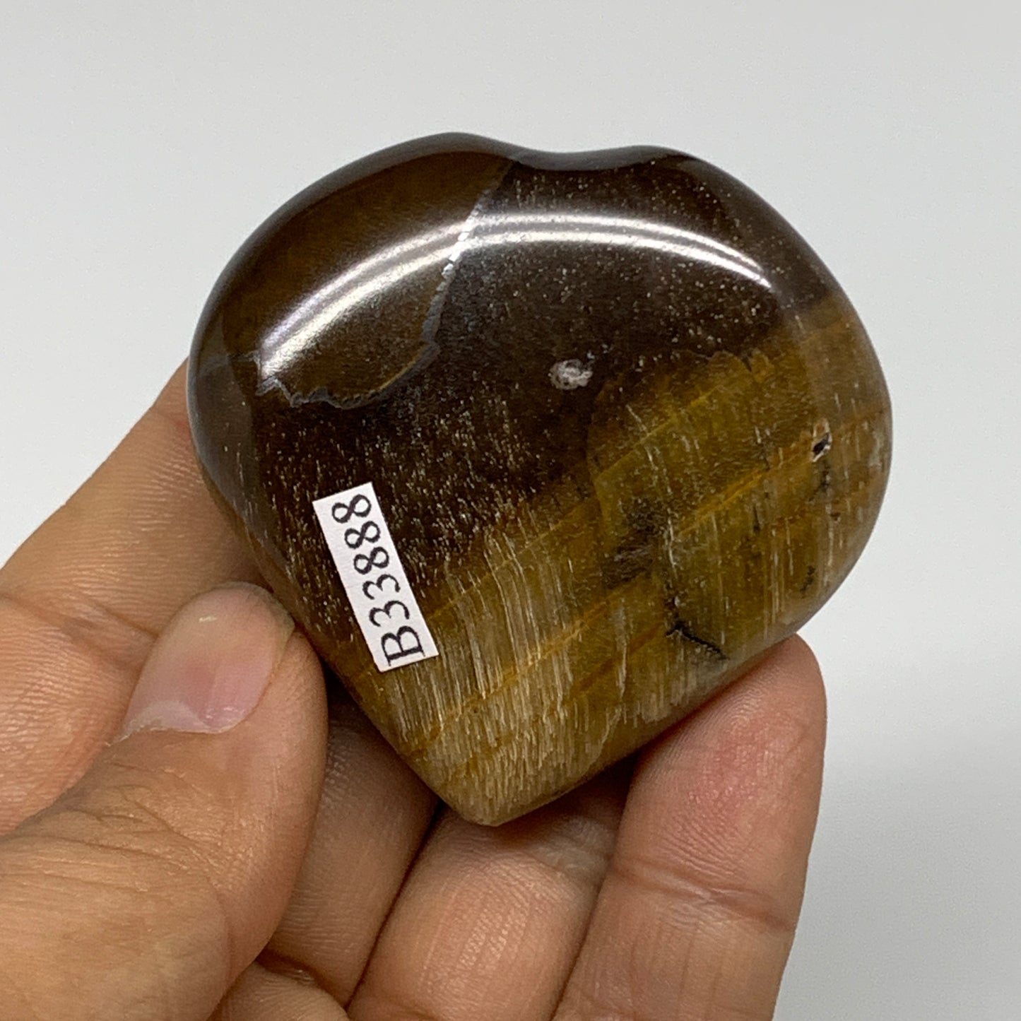 70g, 2"x2.1"x0.7", Tiger's Eye Heart Polished Healing Crystal @India, B33888