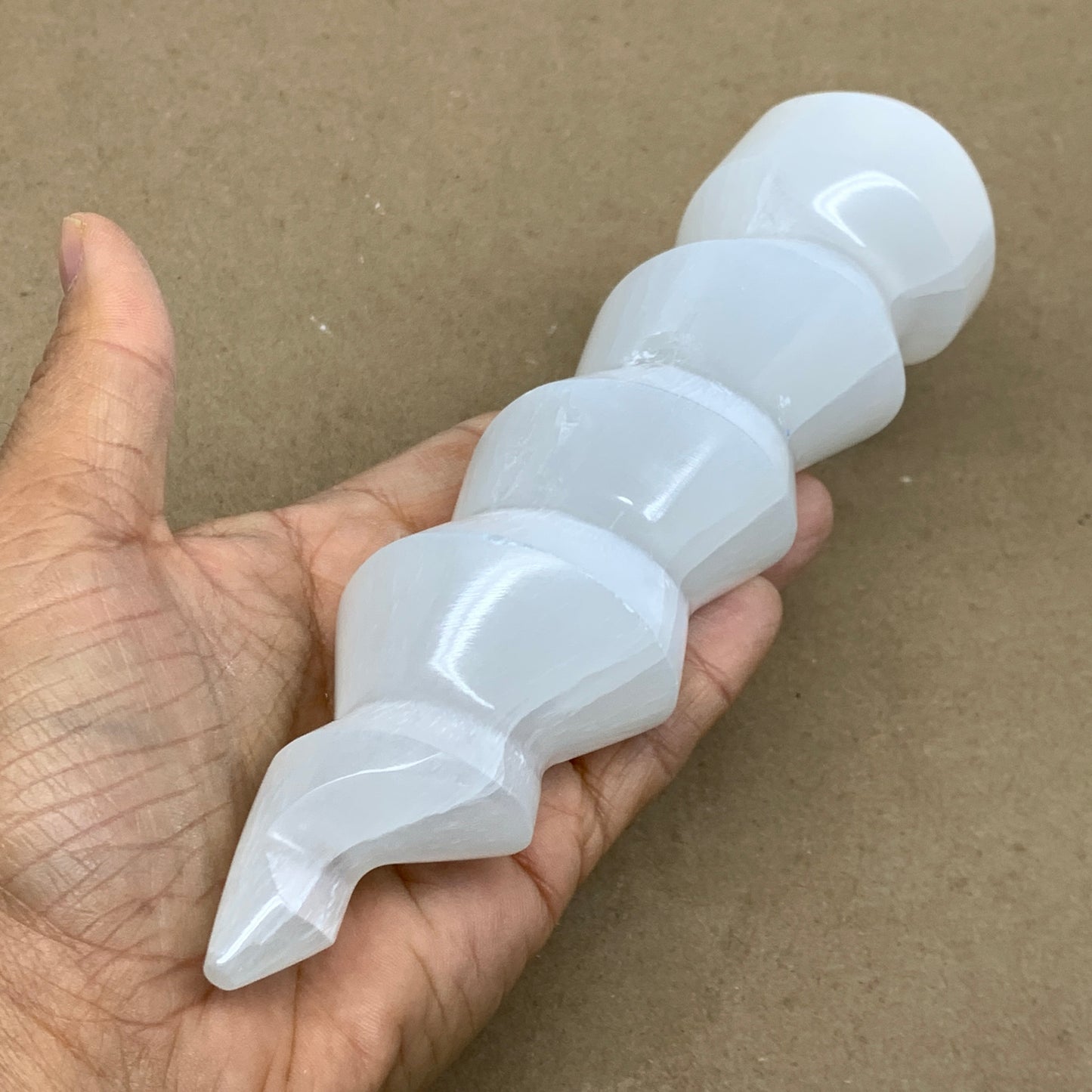 1 lbs.,7.25"x1.9", Selenite Spiral Crystal Tower Wand Point, B36640