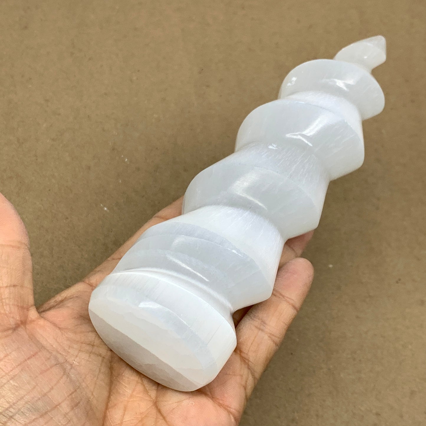 1 lbs.,7.25"x1.9", Selenite Spiral Crystal Tower Wand Point, B36640