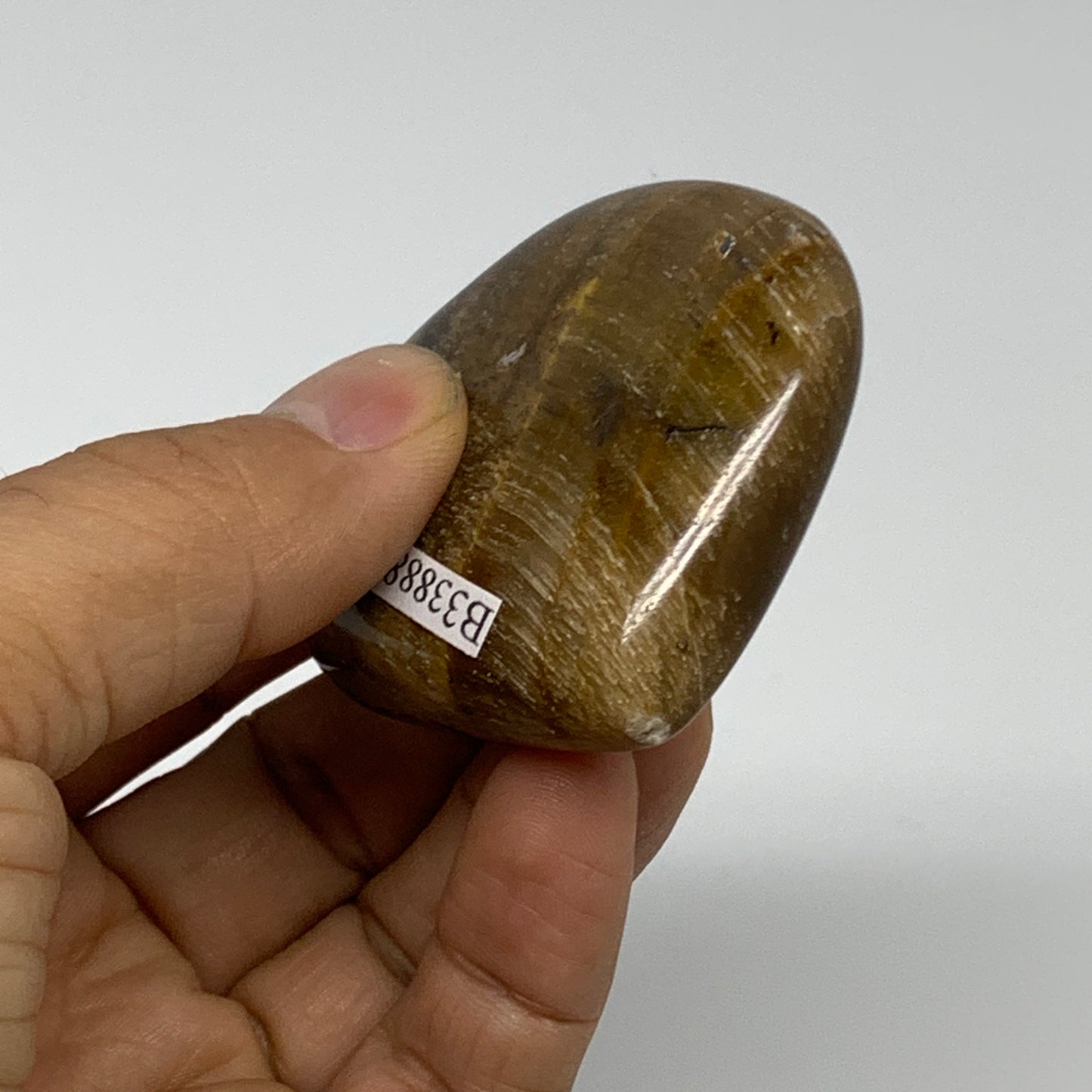 70g, 2"x2.1"x0.7", Tiger's Eye Heart Polished Healing Crystal @India, B33888