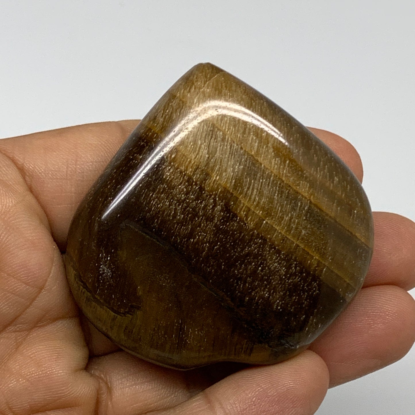70g, 2"x2.1"x0.7", Tiger's Eye Heart Polished Healing Crystal @India, B33888