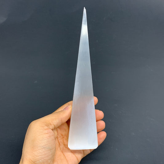 270g, 7.4"x1.5", Selenite (Satin Spar) Crystal Crystal Tower Point,B35949