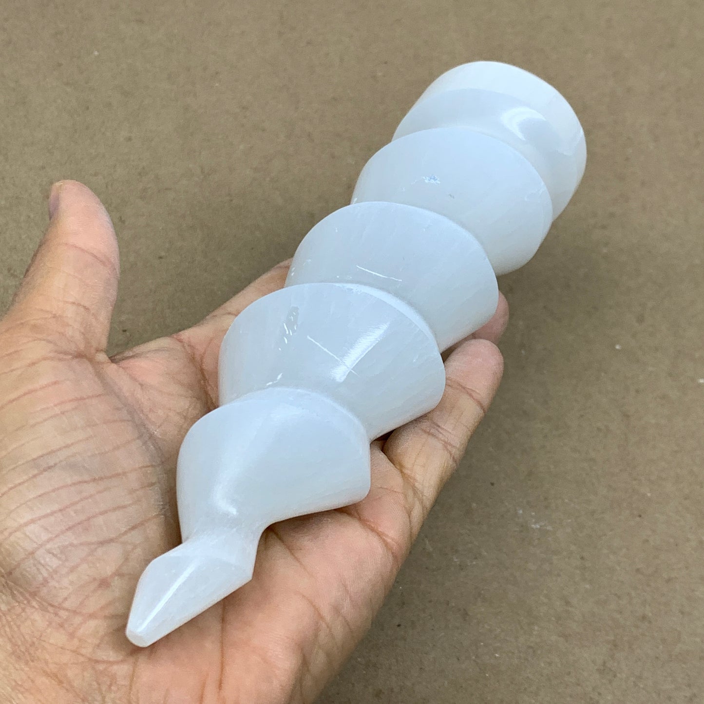 0.92 lbs.,7.25"x1.9", Selenite Spiral Crystal Tower Wand Point, B36641