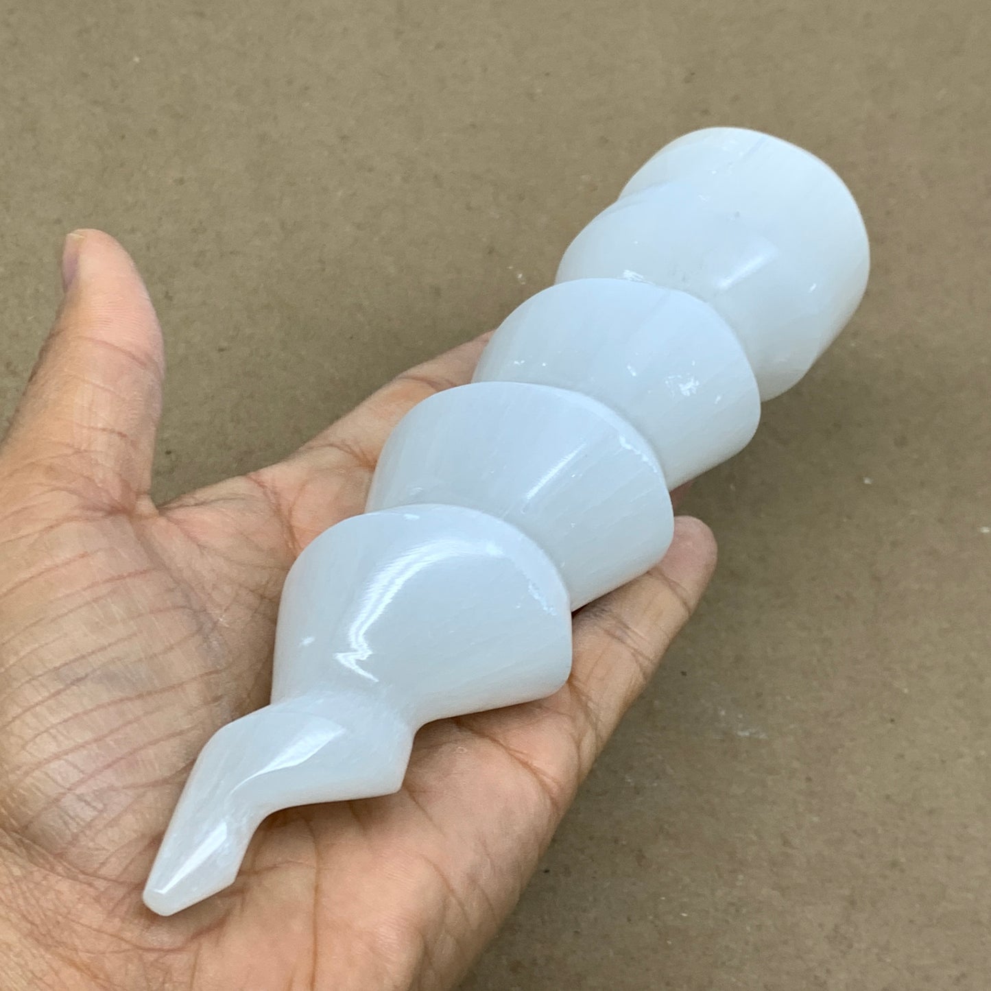 0.92 lbs.,7.25"x1.9", Selenite Spiral Crystal Tower Wand Point, B36641